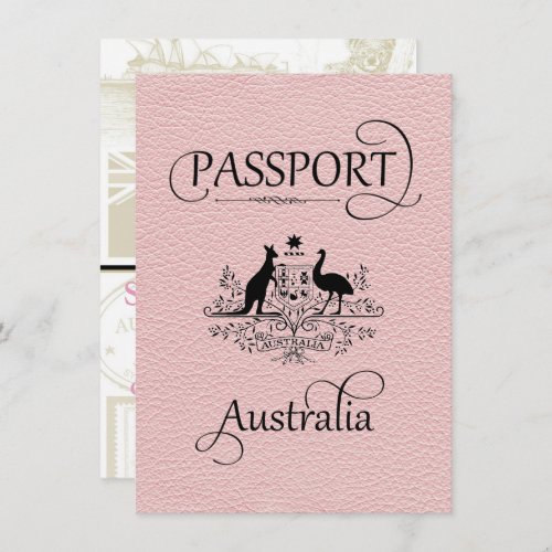 Light Pink Australia Passport Save the Date Card