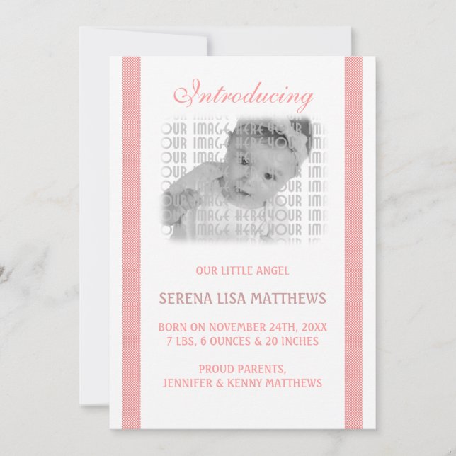 Light Pink Baby Girl Birth Announcement (Front)