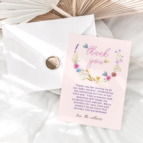 Light Pink Baby Girl Shower Wildflower Thank You Card