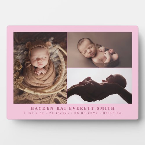 Light Pink Baby Photo Collage New Baby Girl Plaque