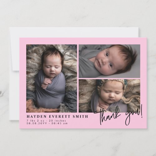 Light Pink Baby Photo Collage New Baby Thank You Announcement
