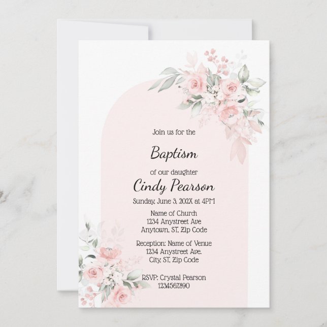 Light pink baptism invitation  (Front)