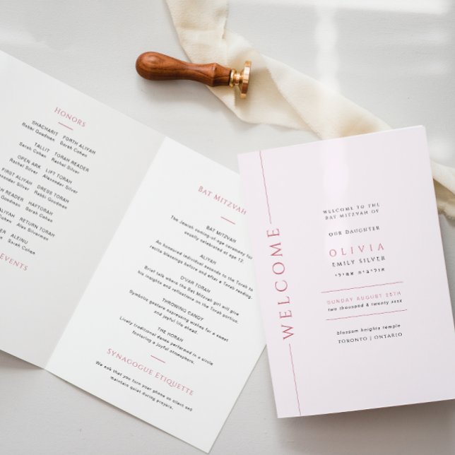 Light Pink Bat Mitzvah Folded Program Booklet (Creator Uploaded)