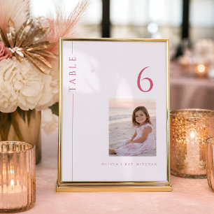 Light Pink Bat Mitzvah Table Number with Photo