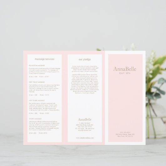 Light Pink Beauty Day Spa Salon TriFold Brochure (Standing Front)