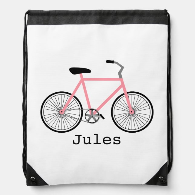 Light Pink Bicycle Drawstring Backpack (Front)