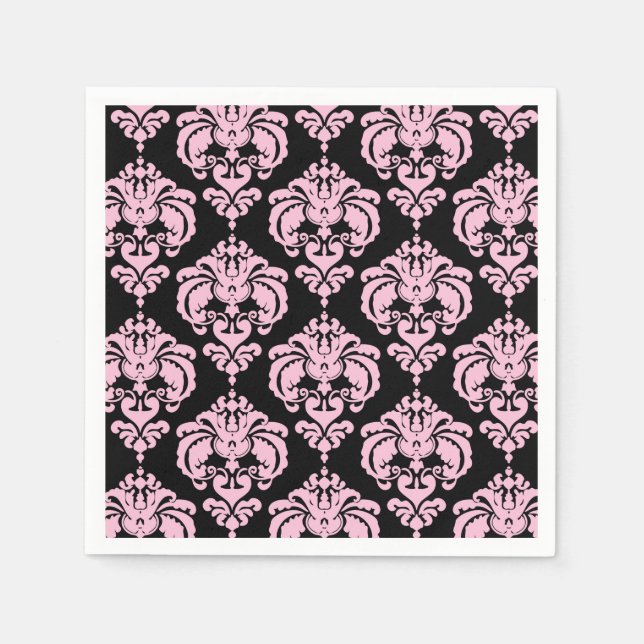Light Pink Black Damask Chic Elegant Pattern Party Napkins (Front)