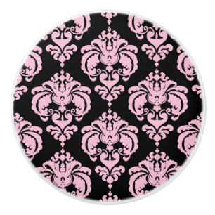 Light Pink & Black Damask Elegant Chic Bedroom Ceramic Knob