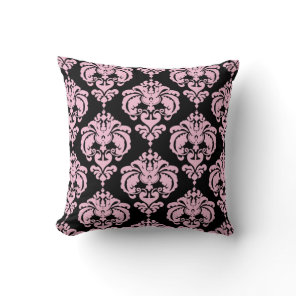 Light Pink & Black Damask Modern Elegant Pattern Throw Pillow