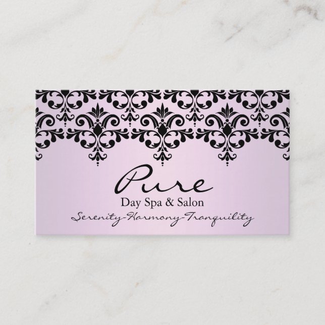 Light Pink & Black Elegant Damask Business Card (Front)