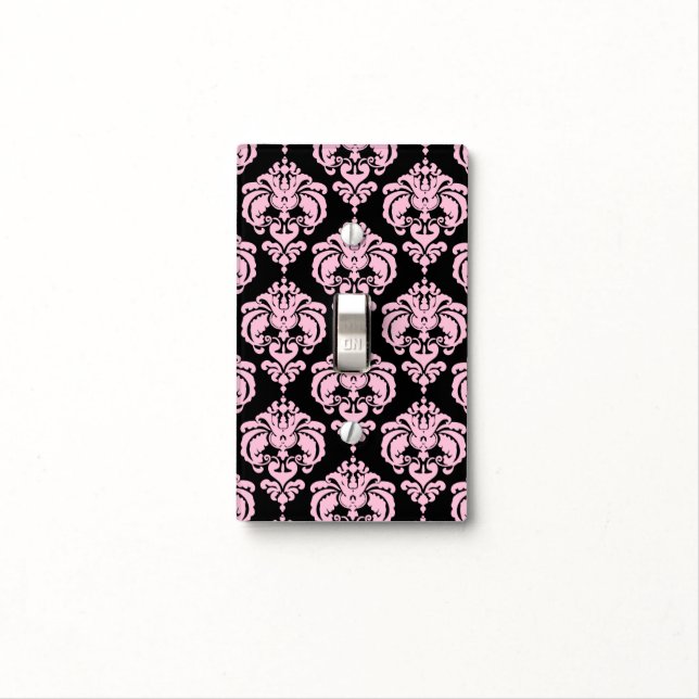 Light Pink & Black Glam Pattern Modern Chic Light Switch Cover (In Situ)
