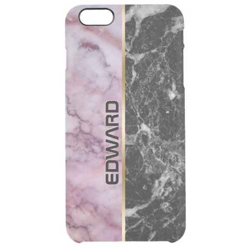 Light Pink  Black Marble Print Clear iPhone 6 Plus Case