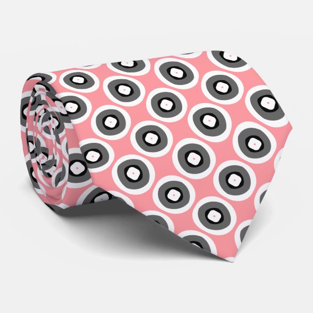 Light Pink Black White Dots Neck Tie (Rolled)