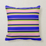 [ Thumbnail: Light Pink, Blue, Black, and Green Colored Lines Throw Pillow ]
