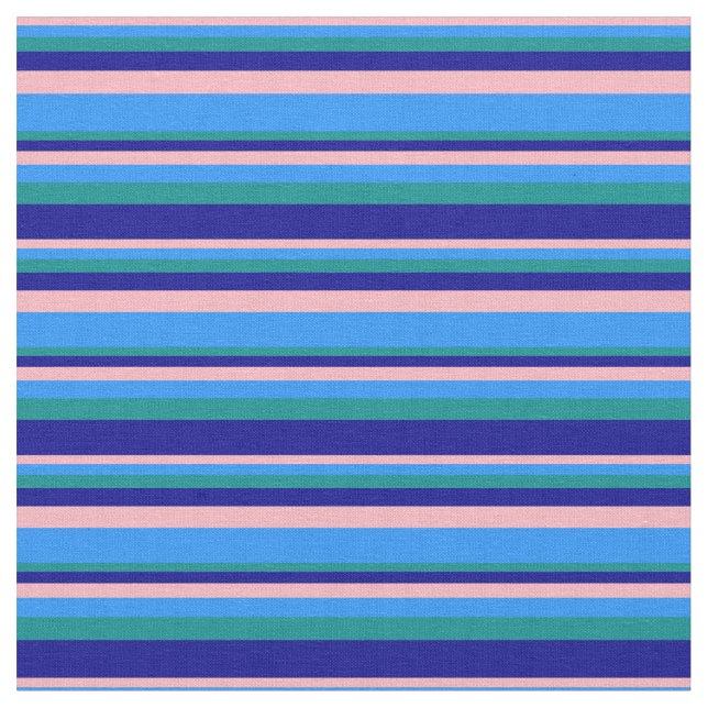 Light Pink, Blue, Dark Cyan & Dark Blue Stripes Fabric (Close Up)