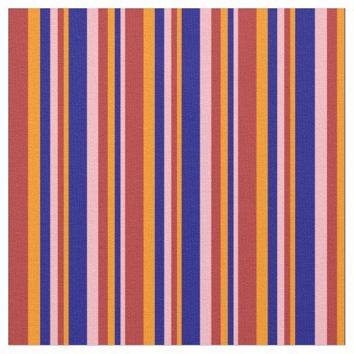 Light Pink, Blue, Dark Orange & Red Lined Pattern Fabric