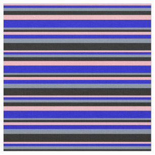 Light Pink, Blue, Light Slate Gray & Black Lines Fabric