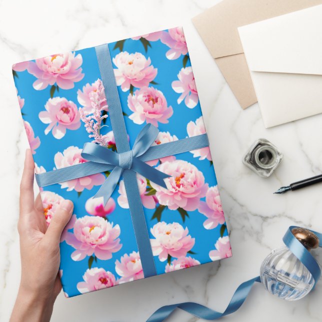Light pink blue sky peonies - wrapping paper (Gifting)