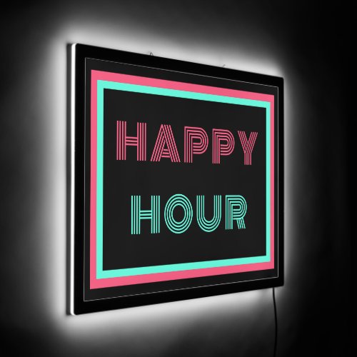 Light Pink Blue Text Classic Bar Night Happy Hour LED Sign
