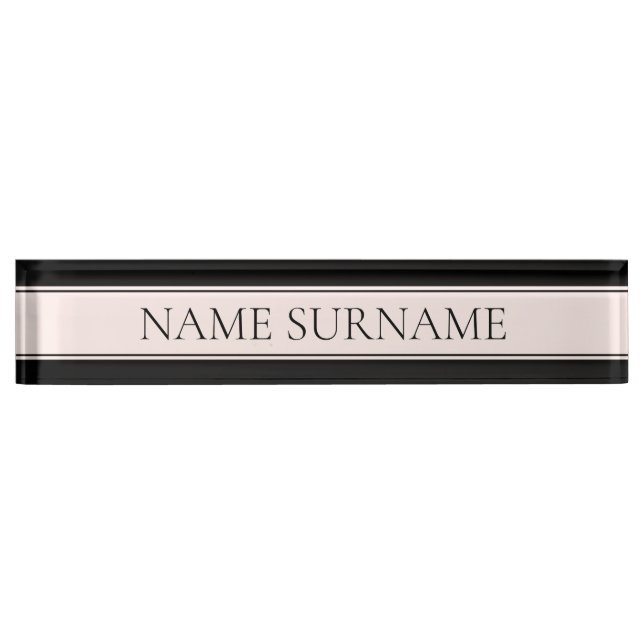 Light Pink Blush Stripe & Elegant Editable Text Desk Name Plate (Front)