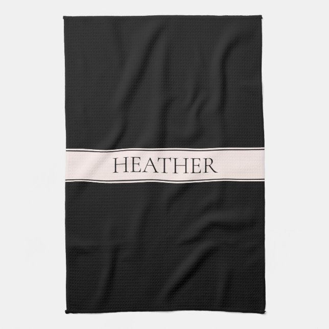 Light Pink Blush Stripe & Elegant Editable Text Kitchen Towel (Vertical)