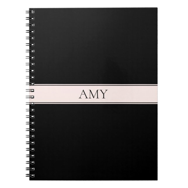 Light Pink Blush Stripe & Elegant Editable Text Notebook (Front)