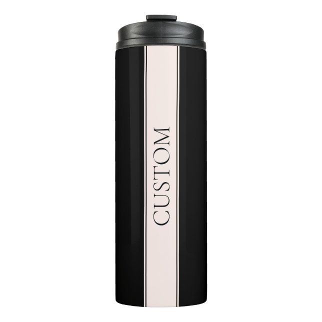 Light Pink Blush Stripe & Elegant Editable Text Thermal Tumbler (Front)