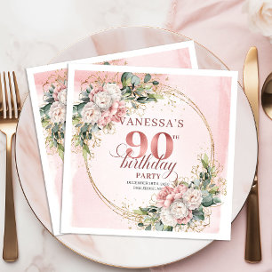 Light Pink Bohemian Floral 90th Birthday Party  Napkins
