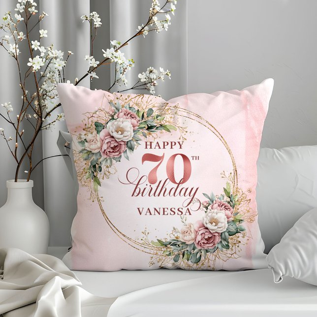Light Pink Boho Pillow with Greenery 70th Birthday (Light Pink Boho Pillow with Greenery 70th Birthday Pillow)