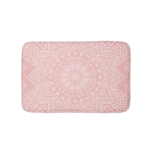 Light Pink Boho Style Mandala Pattern Bath Mat