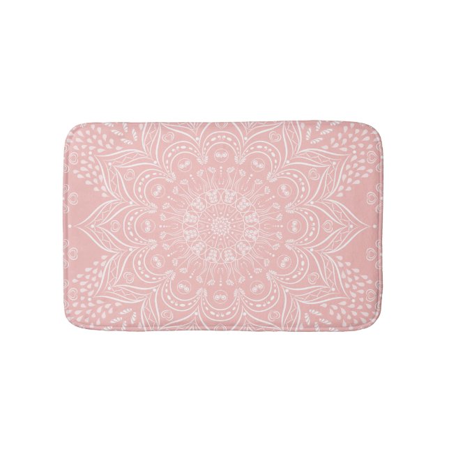 Light Pink Boho Style Mandala Pattern Bath Mat (Front)