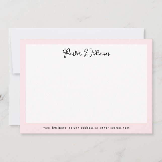 Light pink border handwritten script name note card (Front)