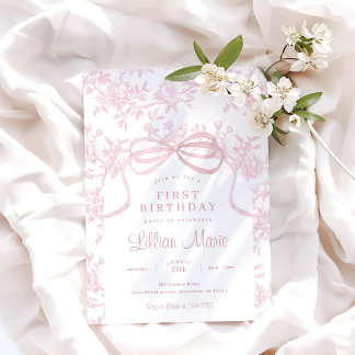 Light Pink Bow and Toile Birthday Invitation