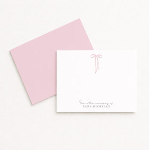 Light PINK Bow from the nursery of, thank you card