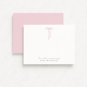 Light PINK Bow from the nursery of, thank you card