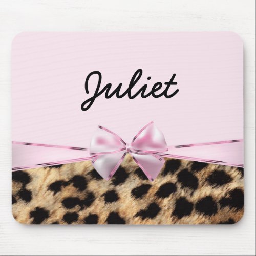 Light Pink Bow  Leopard Cheetah Print Mouse Pad