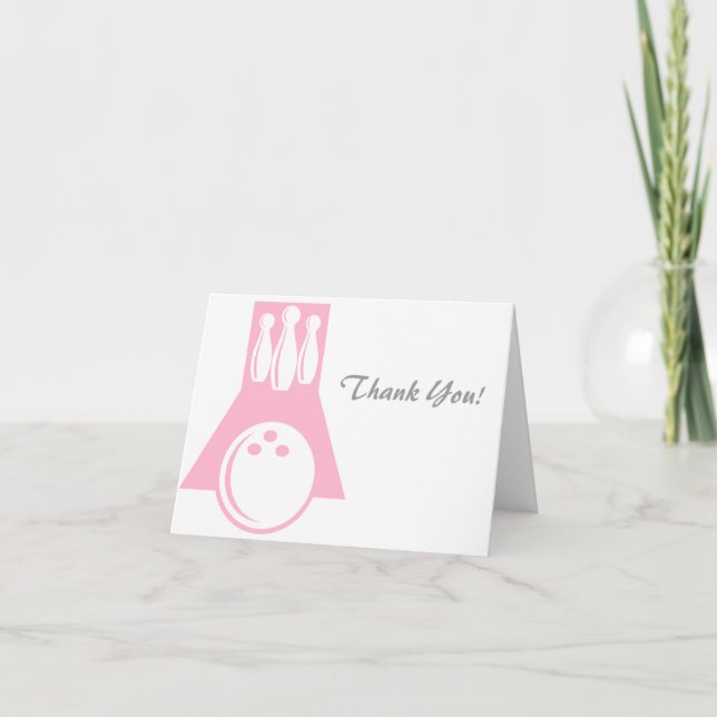 Light Pink Bowling Letterpress Thank You Card (Front)