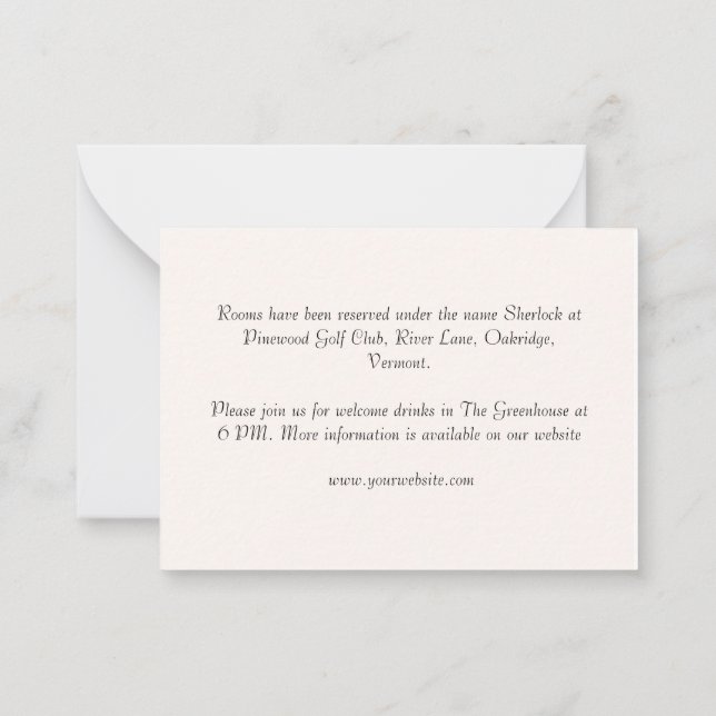 Light Pink Brown Elegant Rustic Wedding Note Card (Back)