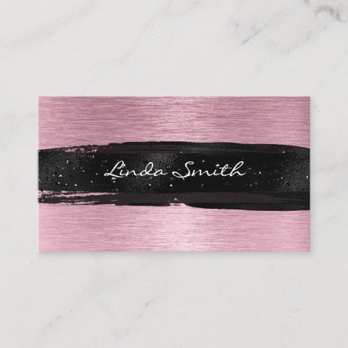 Light Pink Brushed Metal Foil Black Brush Stroke Business Card