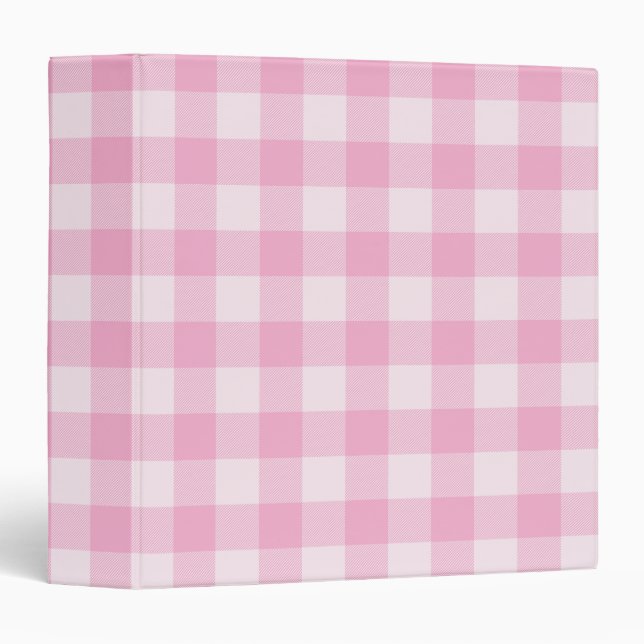 Light Pink Buffalo Plaid Gingham 3 Ring Binder (Front/Spine)