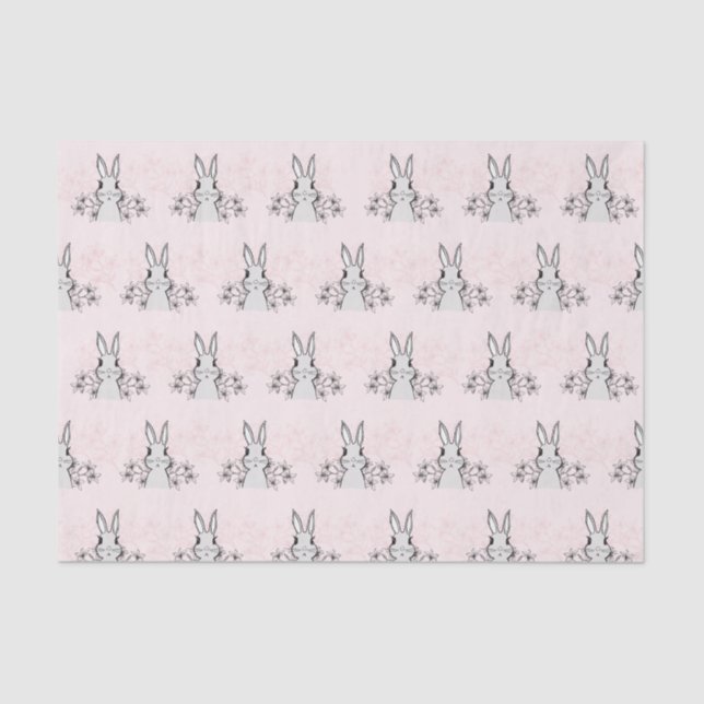 Light Pink Bunny Easter Floral Tissue Paper (Front)