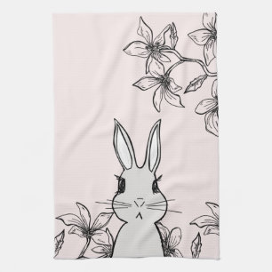 Light Pink Bunny Floral Easter Kitchen Towel