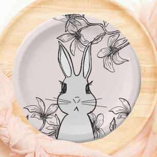 Light Pink Bunny Floral Easter Paper Plates
