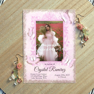 Light Pink Butterflies Quinceanera Invitation