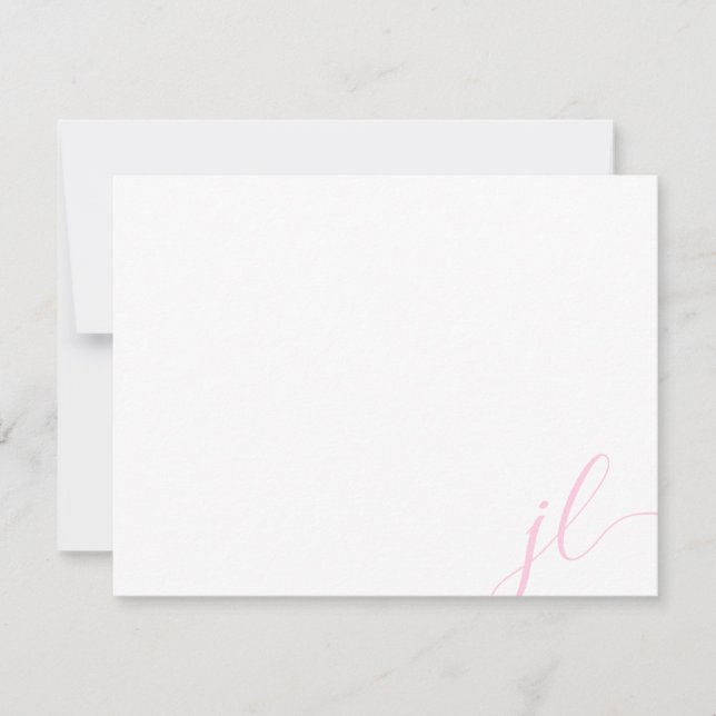 Light Pink Calligraphy Script Two Initials Note Card (Front)