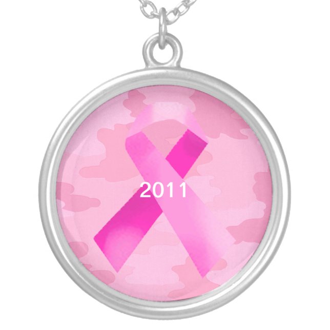 Light Pink Camouflage Pink Ribbon Date Necklace (Front)