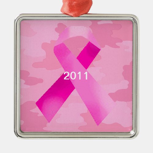 Light Pink Camouflage Pink Ribbon Date Ornament