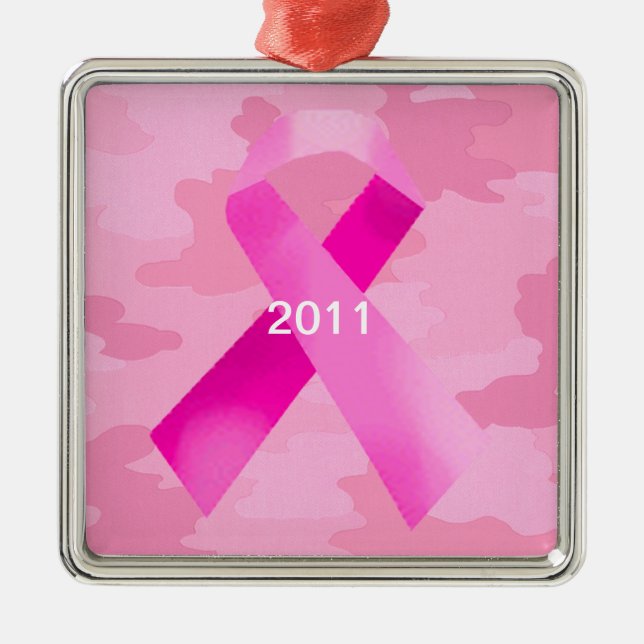 Light Pink Camouflage Pink Ribbon Date Ornament (Front)