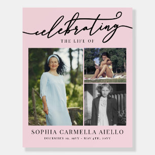 Light Pink Celebrating the Life of 3 Photo Collage Foam Board