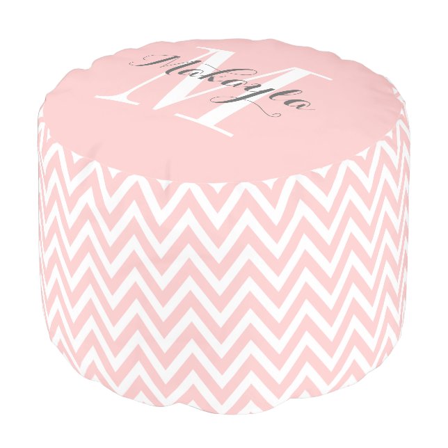 Light Pink Chevron Custom Monogram Pouf (Angled Front)